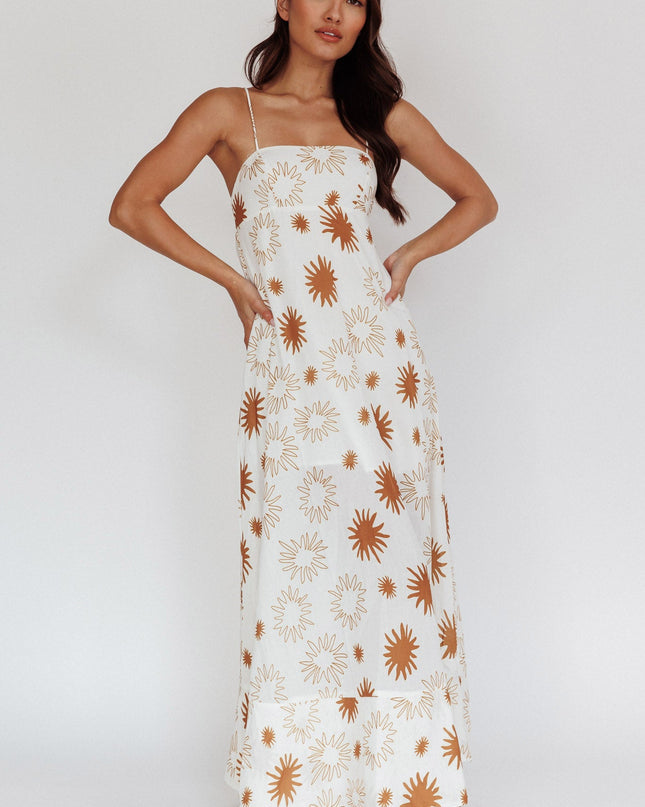 Green Sun Print Maxi Dress White