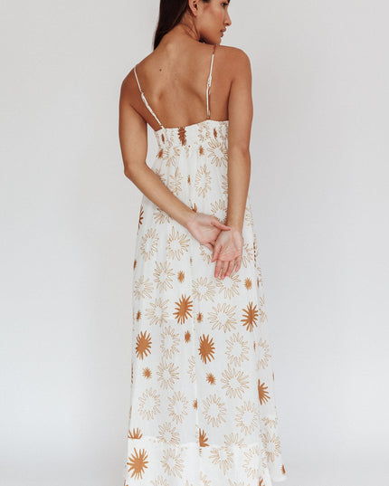Green Sun Print Maxi Dress White
