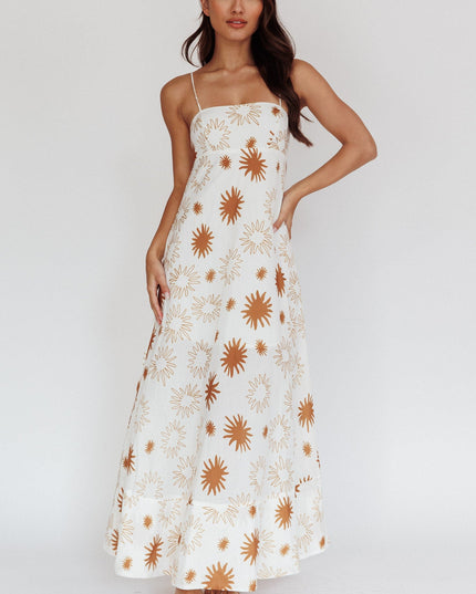 Green Sun Print Maxi Dress White