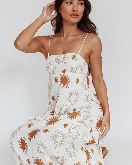 Green Sun Print Maxi Dress White