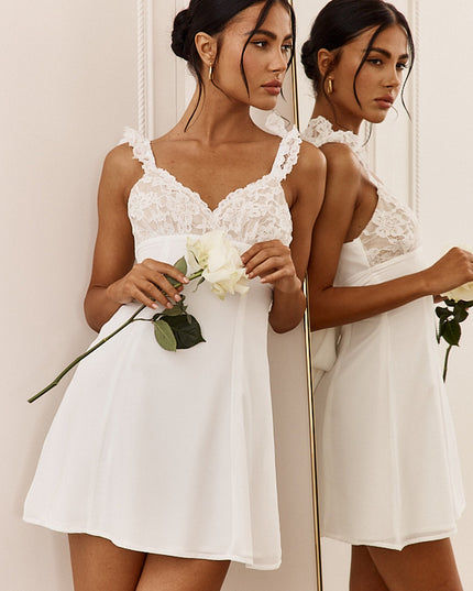 Ivory Lace Bust Tied Back Mini Dress