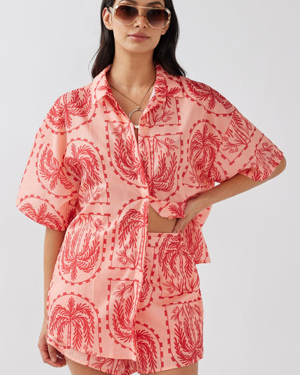 Salmon Waist Shorts Print Red