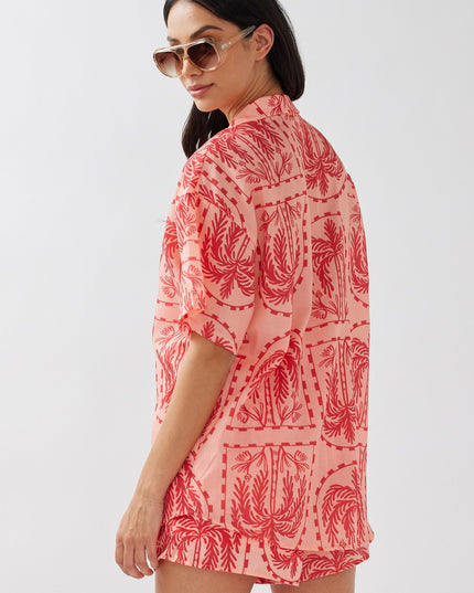 Salmon Waist Shorts Print Red