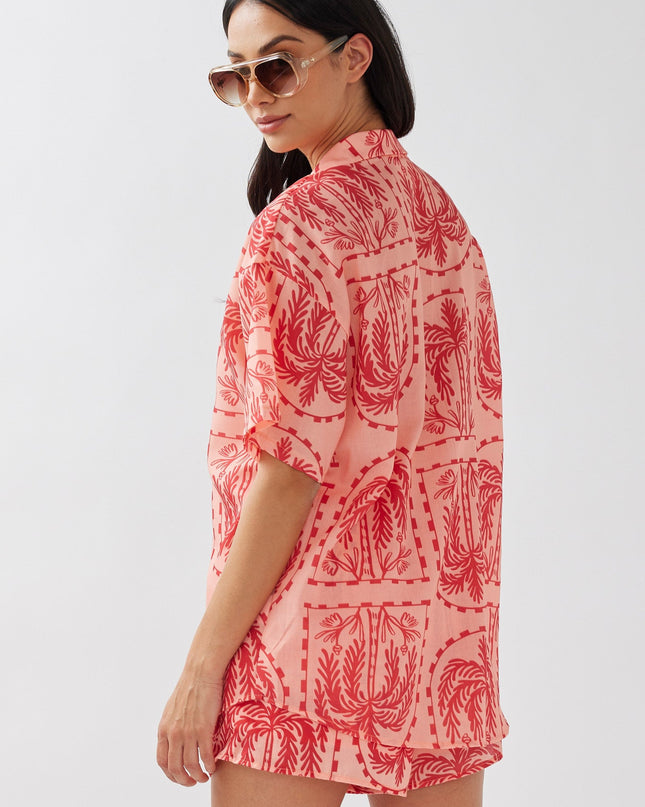 Salmon Waist Shorts Print Red