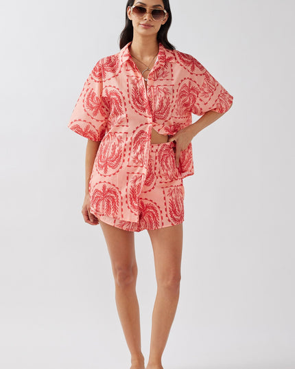 Salmon Waist Shorts Print Red