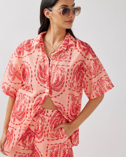 Salmon Button-Up Shirt Print Red