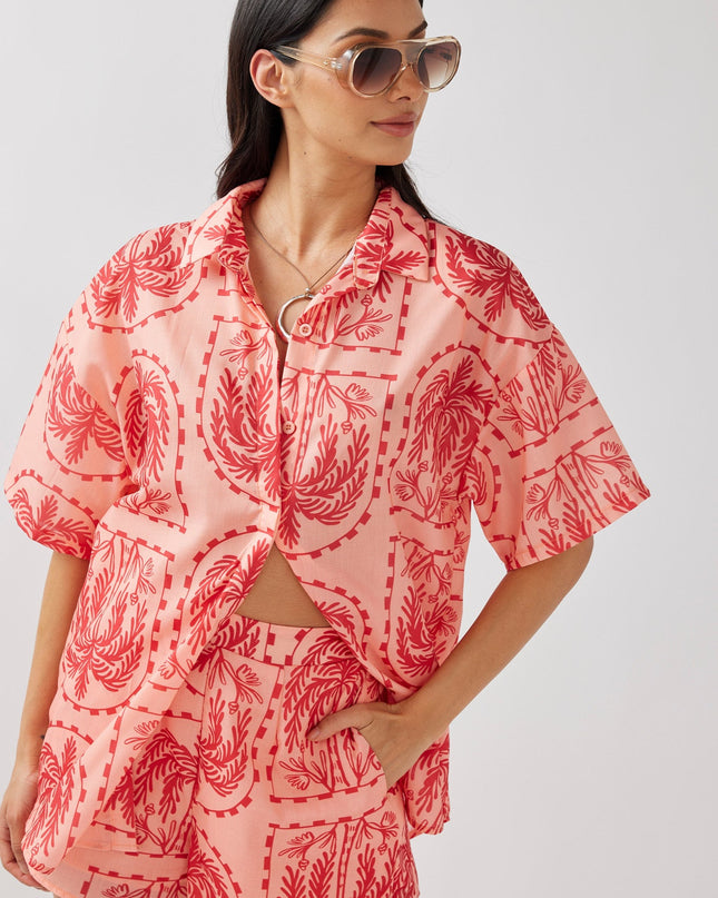 Salmon Button-Up Shirt Print Red