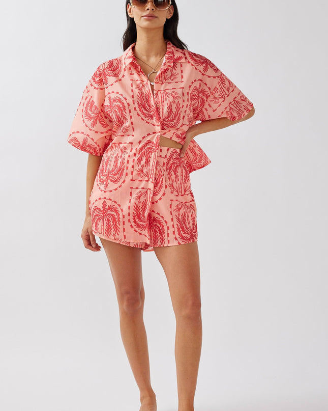 Salmon Button-Up Shirt Print Red