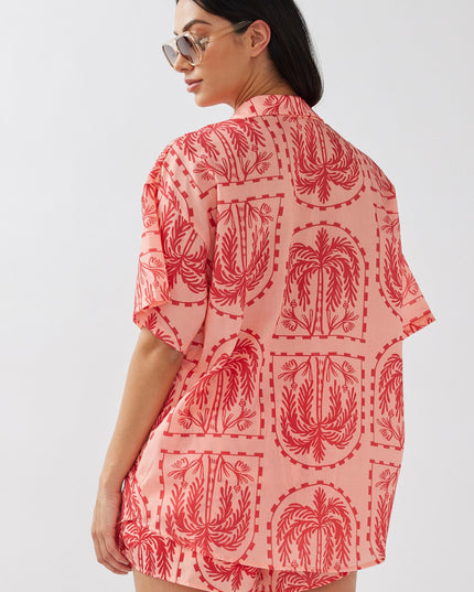 Salmon Button-Up Shirt Print Red