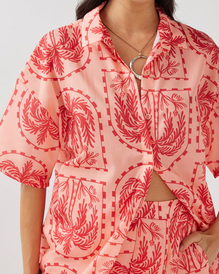 Salmon Button-Up Shirt Print Red