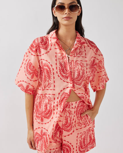 Salmon Button-Up Shirt Print Red