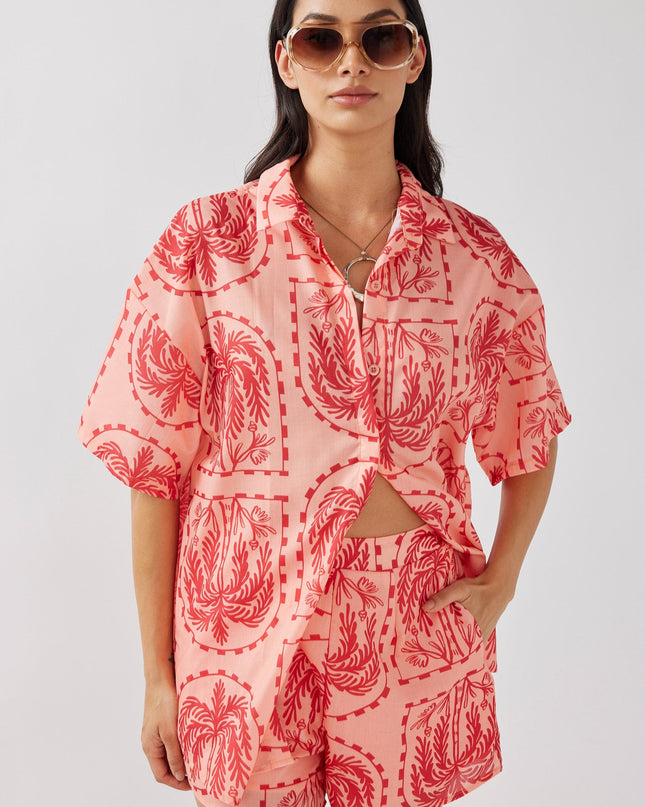 Salmon Button-Up Shirt Print Red