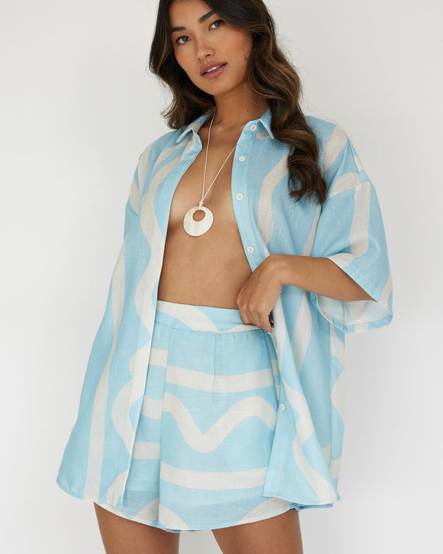 Baby Blue Waist Shorts Print