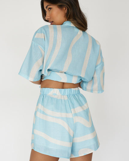Baby Blue Waist Shorts Print