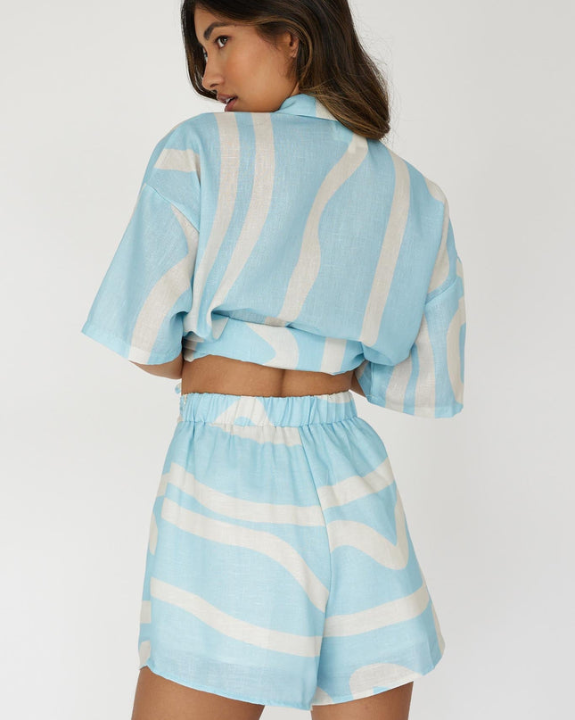 Baby Blue Waist Shorts Print