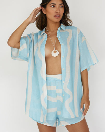 Baby Blue Button-Up Shirt Print