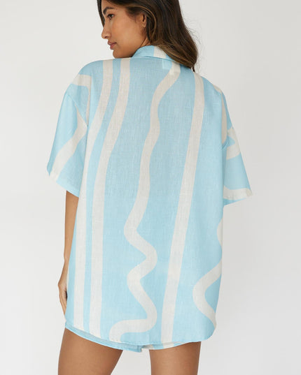 Baby Blue Button-Up Shirt Print