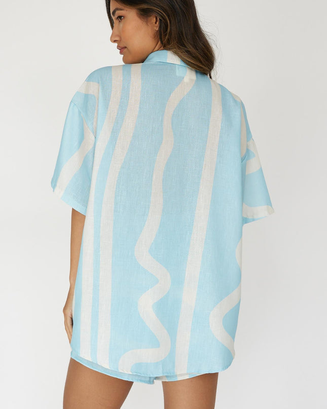 Baby Blue Button-Up Shirt Print