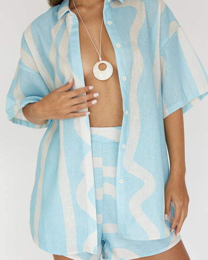 Baby Blue Button-Up Shirt Print