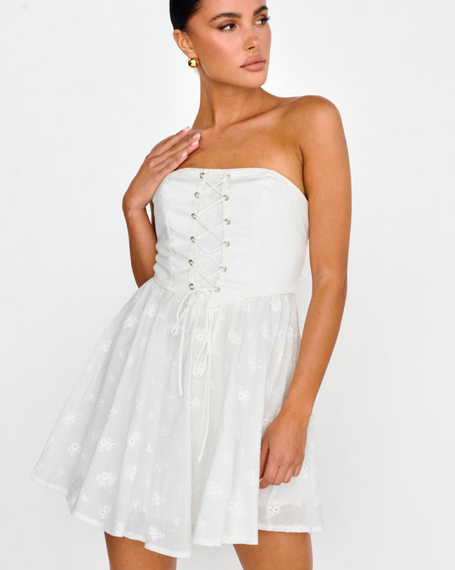 White Lace-Up Bodice Mini Dress