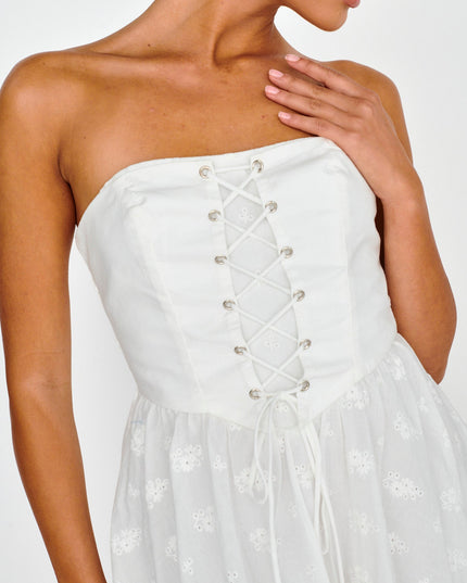 White Lace-Up Bodice Mini Dress