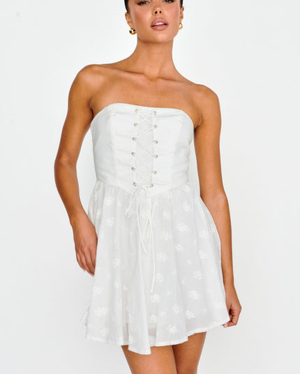 White Lace-Up Bodice Mini Dress