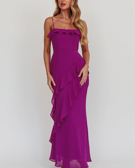 Plum Ruffle Trim Maxi Dress