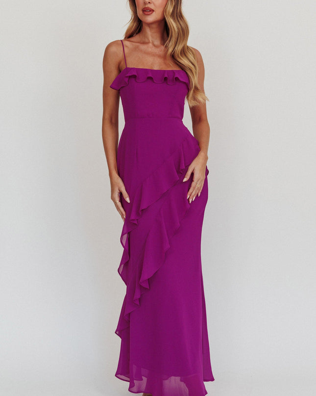 Plum Ruffle Trim Maxi Dress