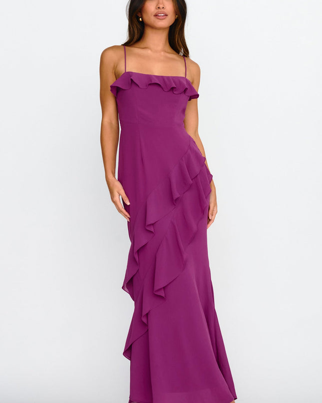 Plum Ruffle Trim Maxi Dress