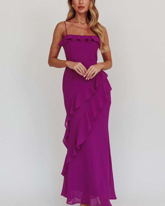 Plum Ruffle Trim Maxi Dress