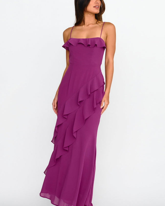 Plum Ruffle Trim Maxi Dress