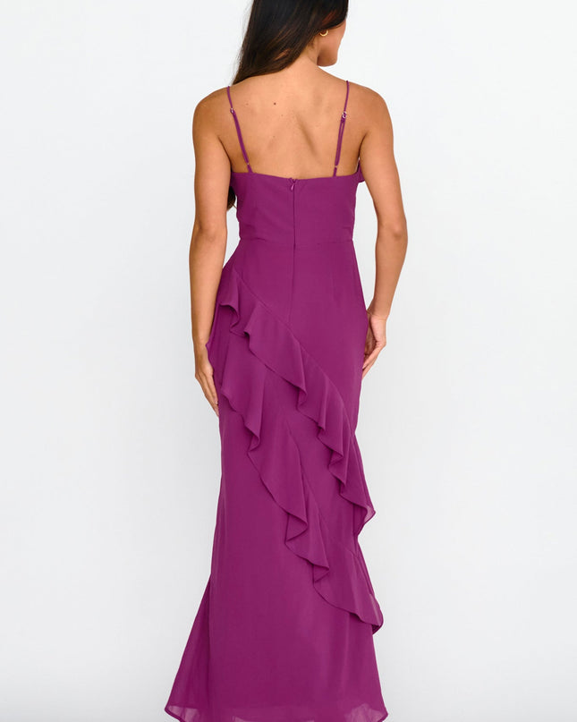 Plum Ruffle Trim Maxi Dress