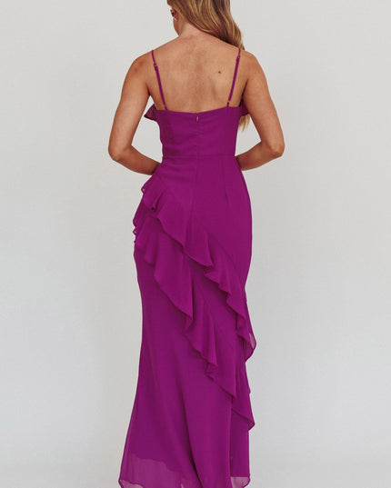 Plum Ruffle Trim Maxi Dress