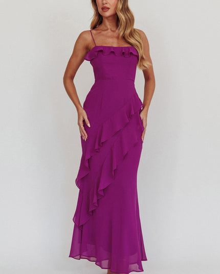 Plum Ruffle Trim Maxi Dress
