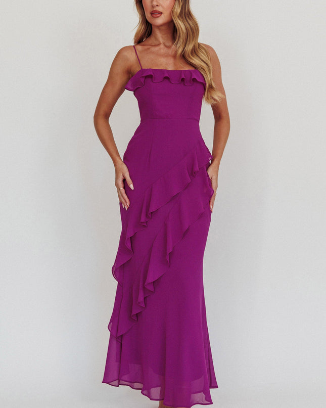 Plum Ruffle Trim Maxi Dress