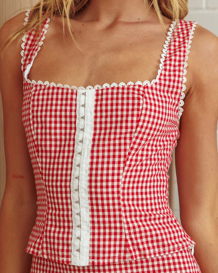 Lace Trim Top Red Check