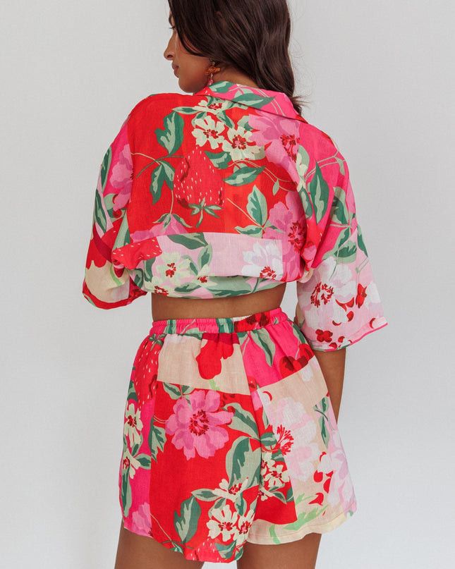 Pink Floral Drawstring Shorts