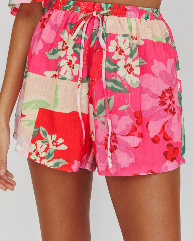 Pink Floral Drawstring Shorts