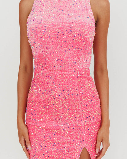 Hot Pink Back Sequin Mini Dress