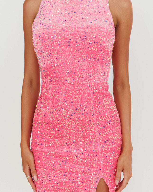 Hot Pink Back Sequin Mini Dress
