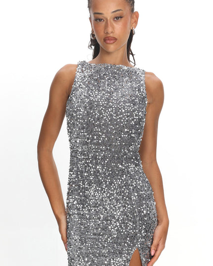Silver Keyhole Back Sequin Mini Dress