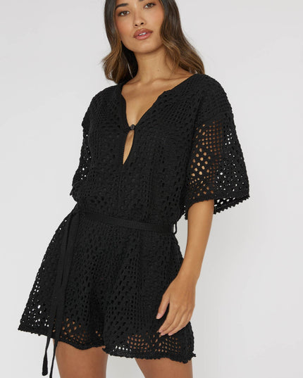 Black Crochet Button Romper