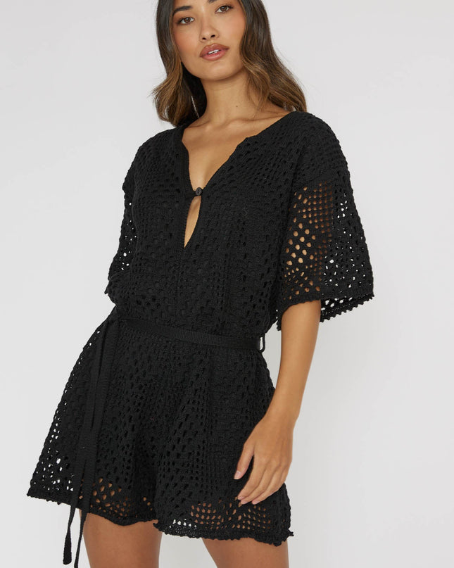 Black Crochet Button Romper