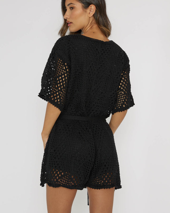 Black Crochet Button Romper