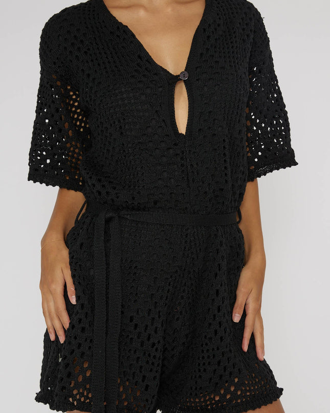 Black Crochet Button Romper