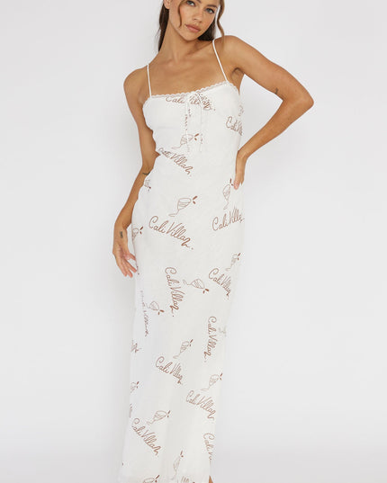 Tan Lace Trim Maxi Dress Print