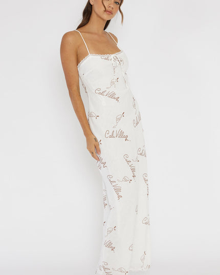 Tan Lace Trim Maxi Dress Print