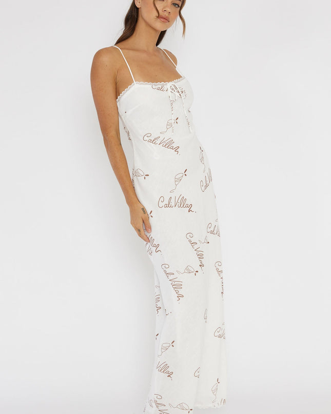 Tan Lace Trim Maxi Dress Print