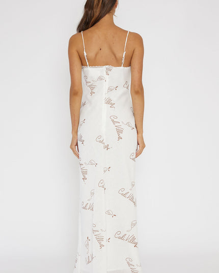 Tan Lace Trim Maxi Dress Print