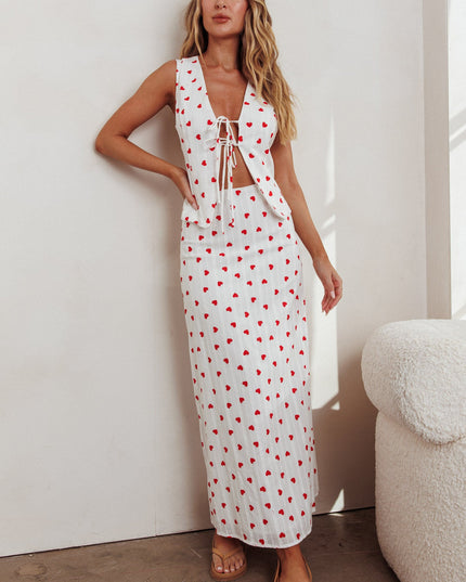 White There Maxi Skirt Hearts